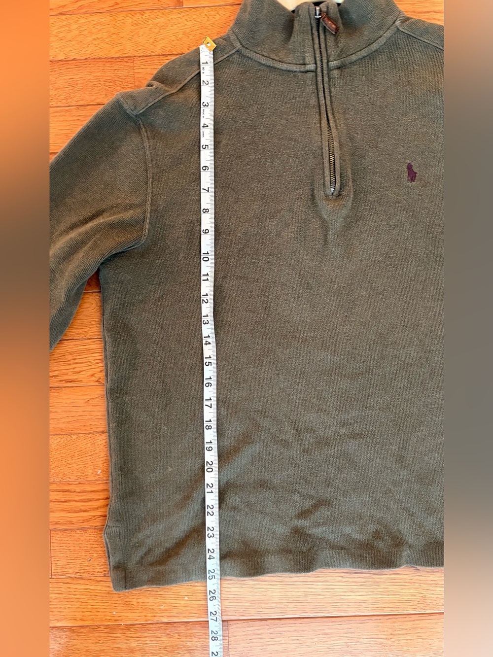 Polo Ralph Lauren Men’s Medium Olive Green Half-Zip Sweater 100% Cotton - Picture 6 of 8